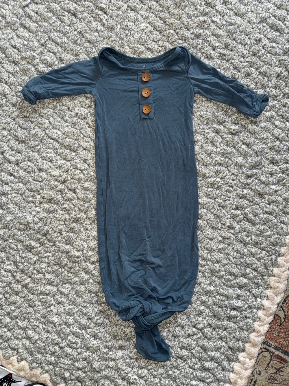 Caden Lane Navy Blue Knotted Baby Gown with Wooden Buttons